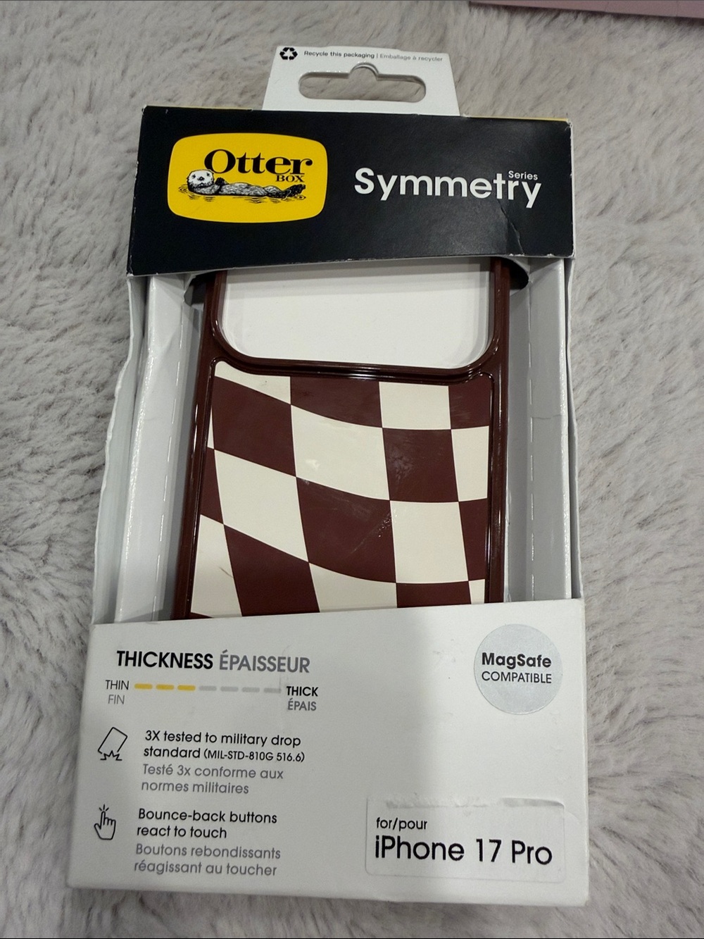 OtterBox Symmetry Series iPhone 17 Pro Case — Brown and White Checker